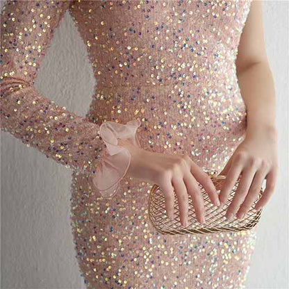 Women's One Shoulder Feather Sequin Mermaid Evening Gown Cocktail Long Formal Dress S-4XL