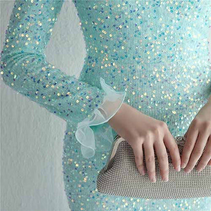 Women's One Shoulder Feather Sequin Mermaid Evening Gown Cocktail Long Formal Dress S-4XL