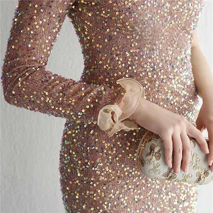 Women's One Shoulder Feather Sequin Mermaid Evening Gown Cocktail Long Formal Dress S-4XL
