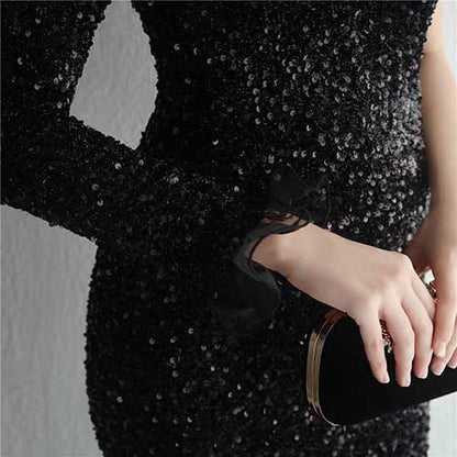 Women's One Shoulder Feather Sequin Mermaid Evening Gown Cocktail Long Formal Dress S-4XL