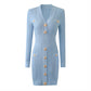 Women Button-up Knitted Minidress V Neck Mini ribbed-knit Dress