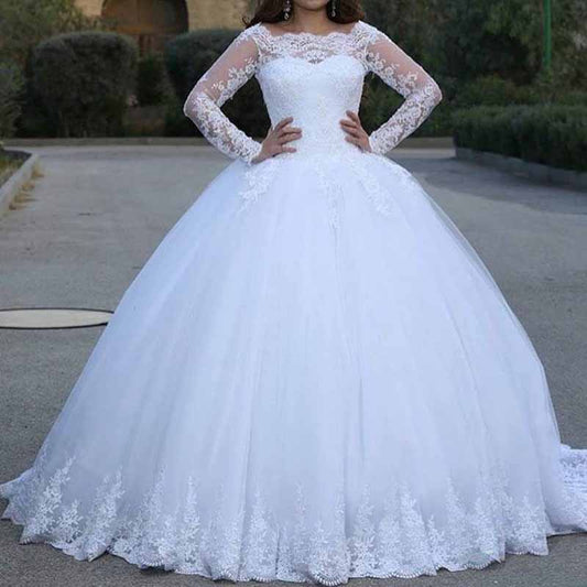 Long Sleeves Wedding Bridal Gowns Elegant Lace Beach Wedding Dresses