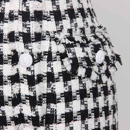 Women Houndstooth V Neck Fitted Knitted Dress Mini Vest Dress