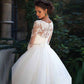 A-Line/Princess Tulle Lace V-neck 1/2 Sleeves Sweep Brush Train Wedding Dresses
