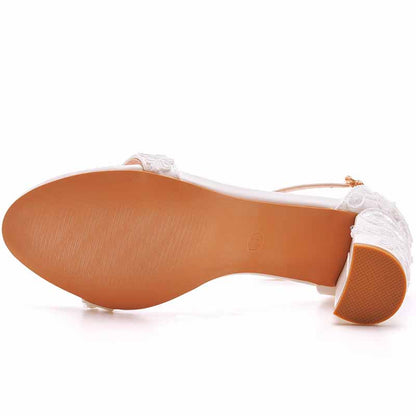 Women Wedding Chunky Shoes Low Heel Comfortable Block Heel Sandals