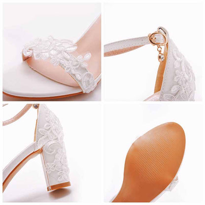 Women Wedding Chunky Shoes Low Heel Comfortable Block Heel Sandals