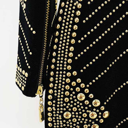 Women Long Sleeve Metal Sheet Bodycon Dress Rhinestone Minidress