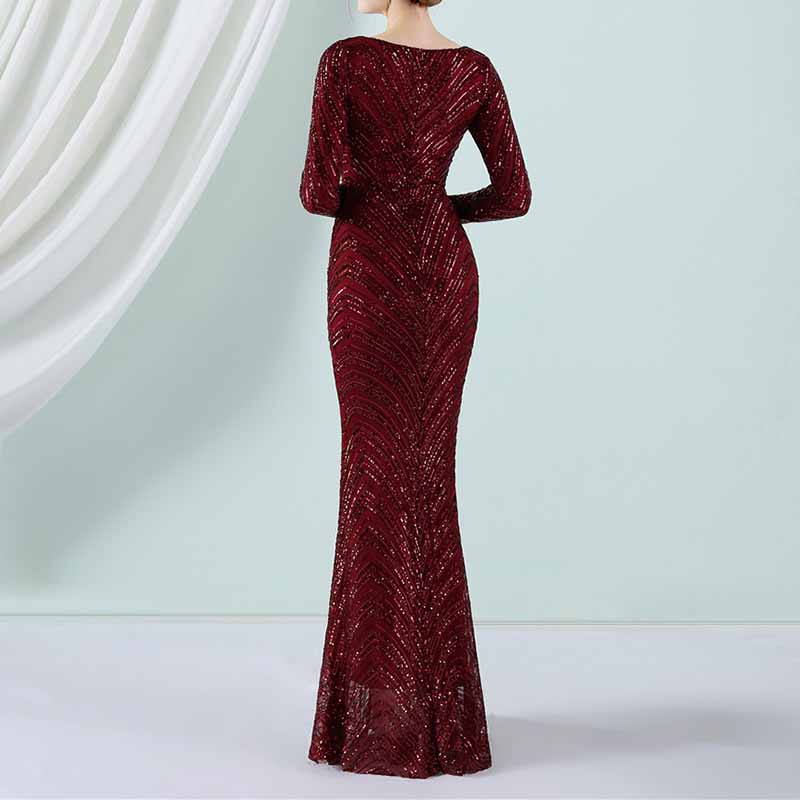 Women's Sequined Long Sleeves Formal Dresses Bling Bling Evening Gown S-4XL