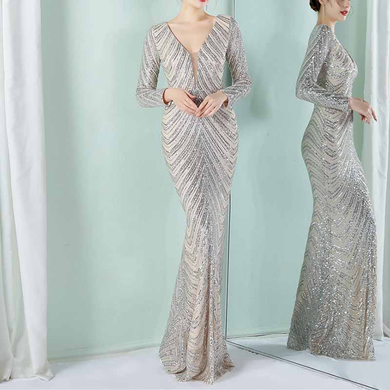 Women's Sequined Long Sleeves Formal Dresses Bling Bling Evening Gown SD Dresscode & Fashiontrends Women's Sequined Long Sleeves Formal Dresses Bling Bling Evening Gown SD Dresscode & Fashiontrends