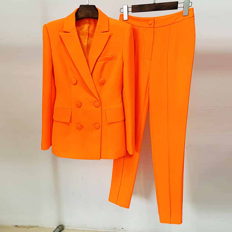Women's Orange Double Breasted 2 Piece Pant Suit Sizes 6-14