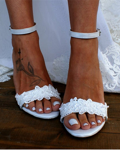White high-heeled Lace pumps thin Straps elegant wedding party heels