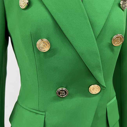 Women Double Breasted Gold Button Blazer