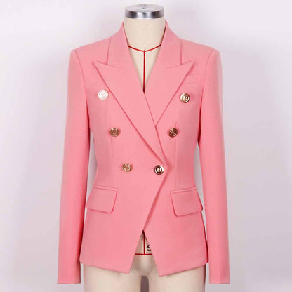 Women Double Breasted Gold Button Blazer