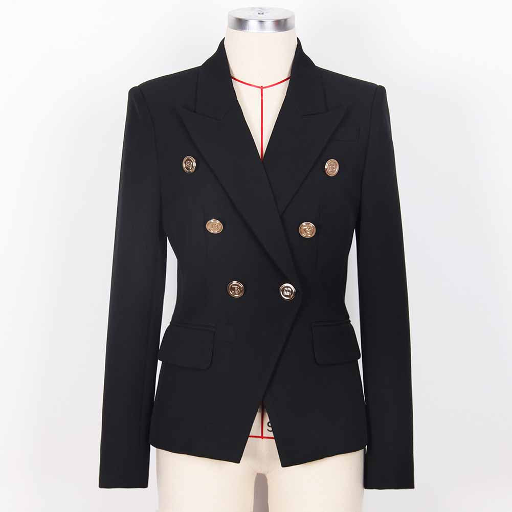 Women Double Breasted Gold Button Blazer