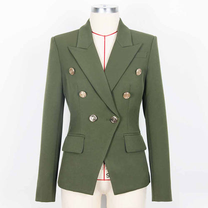 Women Double Breasted Gold Button Blazer