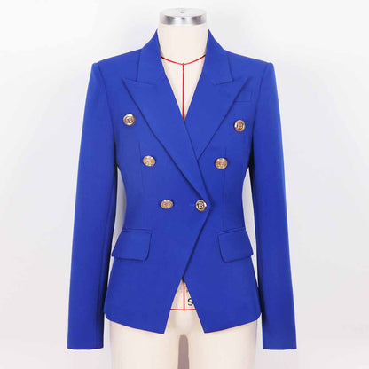 Women Double Breasted Gold Button Blazer
