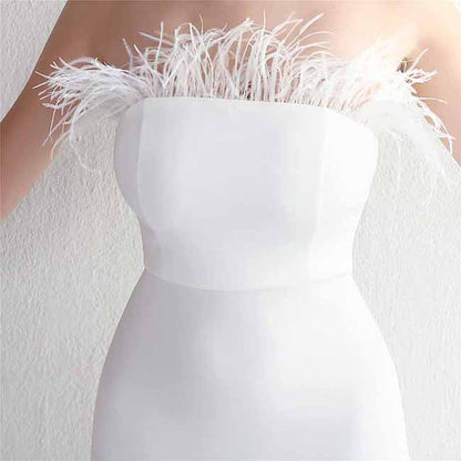 Women Wedding Party Dress High Split Feather Evening Prom Evening Dress