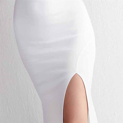 Women Wedding Party Dress High Split Feather Evening Prom Evening Dress