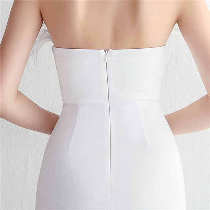 Women Wedding Party Dress High Split Feather Evening Prom Evening Dress