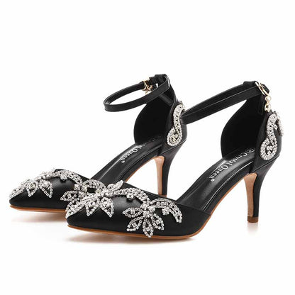 Pointed Toe Sandals Crystal Heels Fashion High Heel Rhinestone Shoes