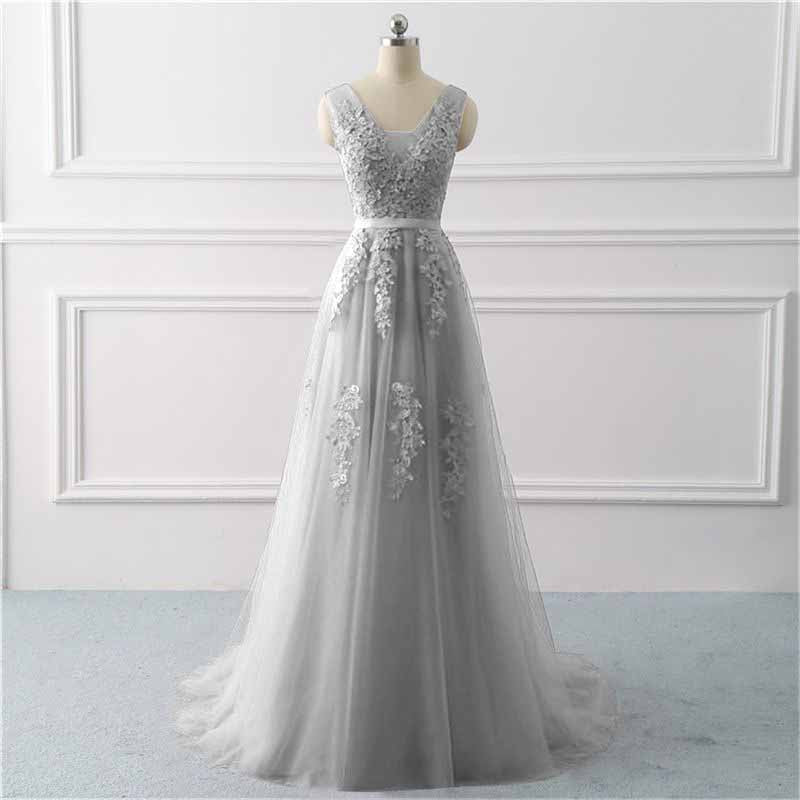 Women's Wedding Dress Bride Lace Applique Evening Dress V Neck Ball Gowns