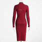 Pleated Turtle-neck Tight-fitting Bodycon Dress
