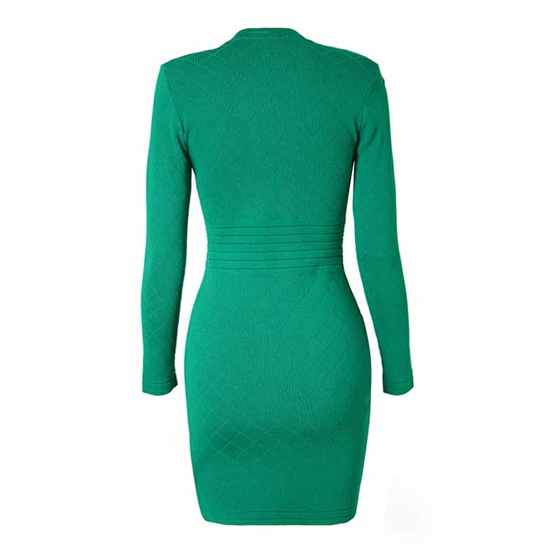 Women's long sleeve knitted minidress zipper elegant dress
