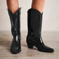 Patent Leather Chunky Heel Pointed Pull On Cowboy Boots