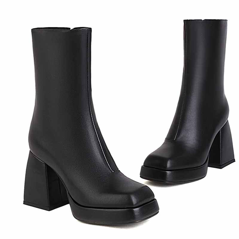 Women's Patent Leather PU Booties Low Mid Block Heel Ankle Boots