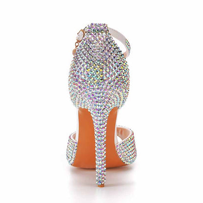 Women's High Heels Dress Rhinestones Open Toe Pumps Shoes  4.33"