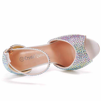 Women's High Heels Dress Rhinestones Open Toe Pumps Shoes  4.33"