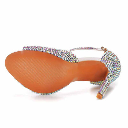 Women's High Heels Dress Rhinestones Open Toe Pumps Shoes  4.33"