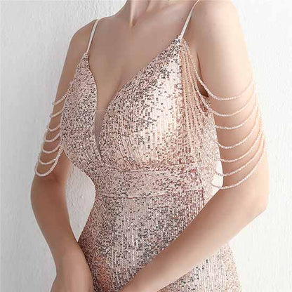 Women's V Neck Split Formal Wedding Dress Short Sleeve Beading Long Party Dress S-4XL