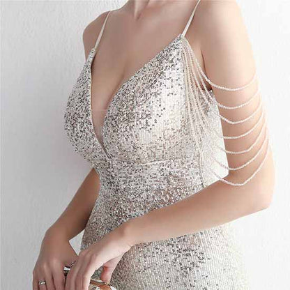 Women's V Neck Split Formal Wedding Dress Short Sleeve Beading Long Party Dress S-4XL