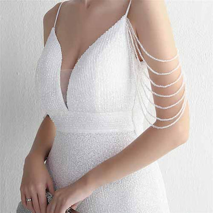 Women's V Neck Split Formal Wedding Dress Short Sleeve Beading Long Party Dress S-4XL