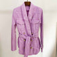 Women's Denim Jacket Lace Up Outwear Coat In Pink Purple Color