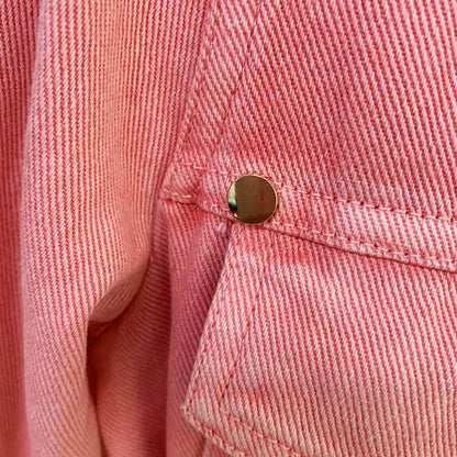 Women's Denim Jacket Lace Up Outwear Coat In Pink Purple Color