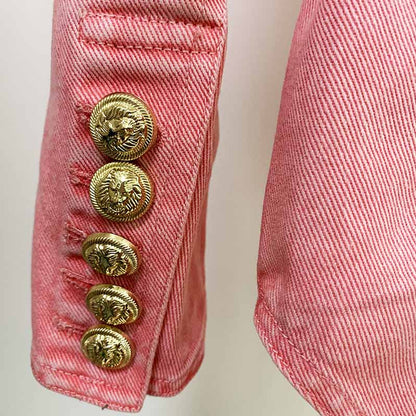 Women's Denim Jacket Lace Up Outwear Coat In Pink Purple Color