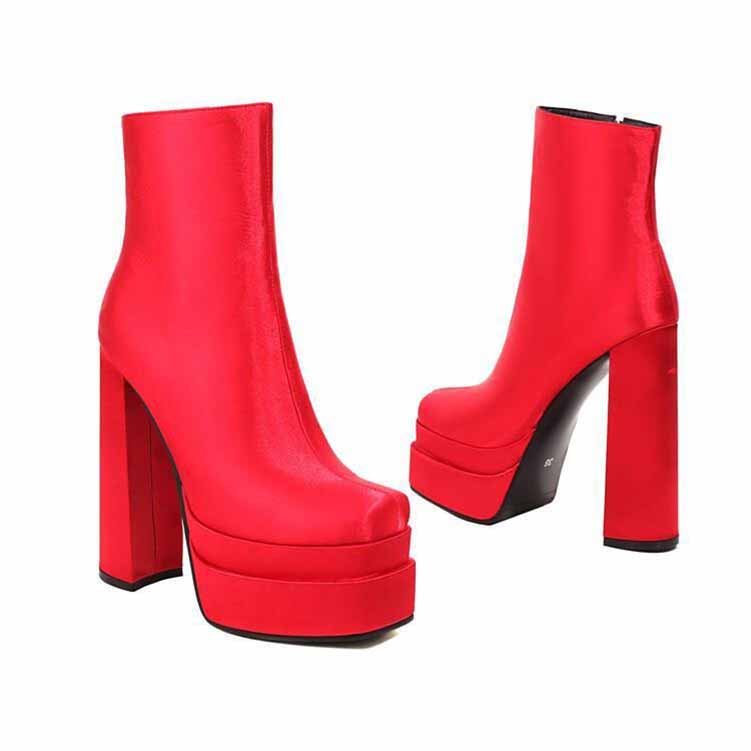 Women Mid Calf Chunky Ankle Booties