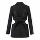 Women's Hollow Out Blazer Long Sleeve One Button Lace Up Back Jacket