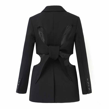 Women's Hollow Out Blazer Long Sleeve One Button Lace Up Back Jacket