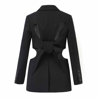 Women's Long Sleeve Lapel Backless Hollow Out Blazer