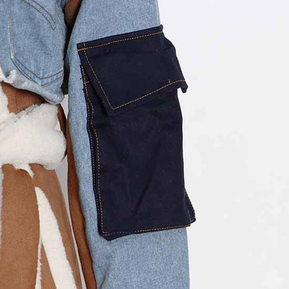 Womens Winter Warm Jean Jacket Stand Collar Wool Liner Denim Outerwear