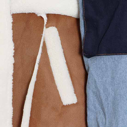 Womens Winter Warm Jean Jacket Stand Collar Wool Liner Denim Outerwear