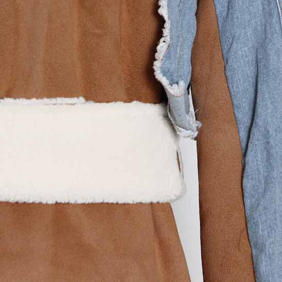 Womens Winter Warm Jean Jacket Stand Collar Wool Liner Denim Outerwear