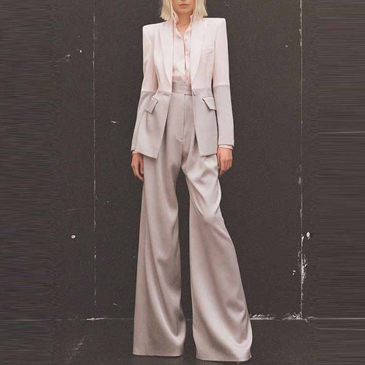 Women's 2 Piece Suit Contrast Suit Trousers Set long sleeve Blazer Pantsuits