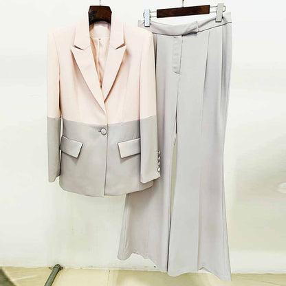 Women's 2 Piece Suit Contrast Suit Trousers Set long sleeve Blazer Pantsuits