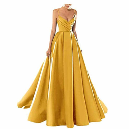 Women's Spaghetti V-Neck Prom Dresses Long Side Split Formal Evening Gowns