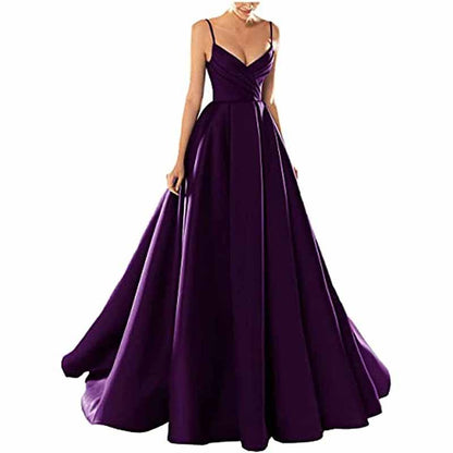 Women's Spaghetti V-Neck Prom Dresses Long Side Split Formal Evening Gowns