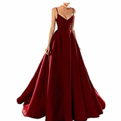 Women's Spaghetti V-Neck Prom Dresses Long Side Split Formal Evening Gowns